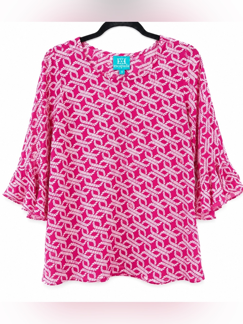 Escapada Rope Print Blouse Top Women’s Size Small Pink White Resort Coastal